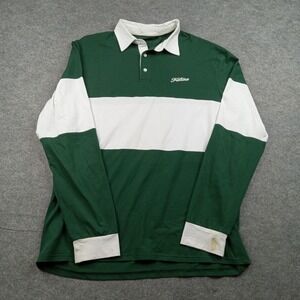 Future Polo‎ Shirt Mens 56 Green White Long Sleeve Colorblock Rugby Stretch